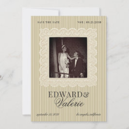 Vintage Lace Stripes Old Money 2 Photo Wedding セーブザデート