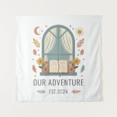 Vintage Lace Window with Soft Flowers Design タペストリー (正面)