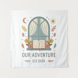 Vintage Lace Window with Soft Flowers Design タペストリー