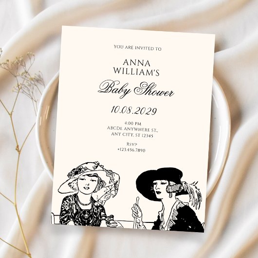 Vintage ladies baby shower  招待状