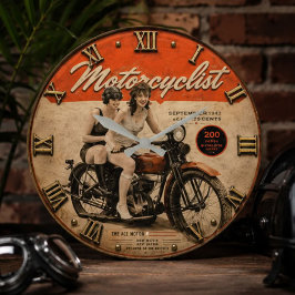 Vintage Lady Motorcyclist Retro Women Riders Motor ラージ壁時計