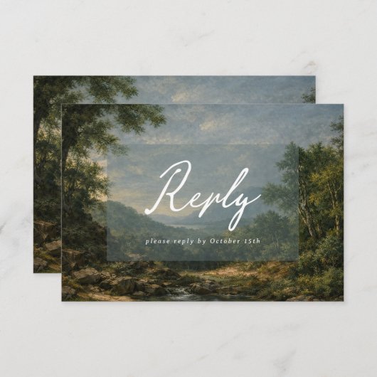 Vintage Landscape Antique Blue Wedding Reply 出欠カード (正面/裏面)