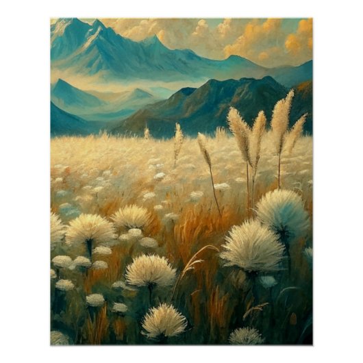 Vintage Landscape Mountains Wildflowers ポスター (正面)