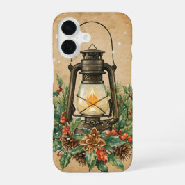 Vintage lantern Christmas holly pine rustic iPhone 16ケース