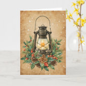 Vintage lantern holly pine rustic festive warm  カード (黄色い花)