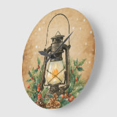 Vintage lantern holly pine rustic festive winter  ラージ壁時計 (傾斜)