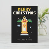 Vintage Lantern Pixel Art Christmas Card シーズンカード (スタンド正面)