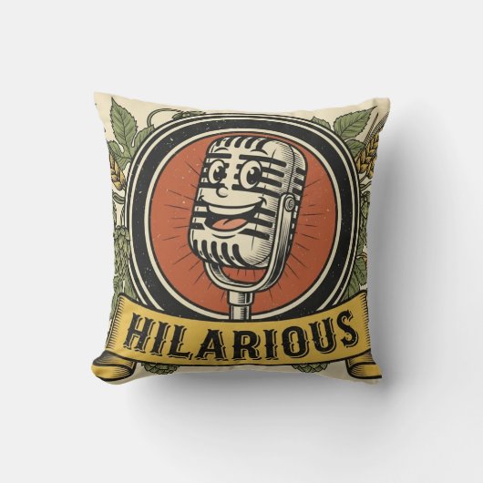Vintage Laughing Mic Throw Pillow クッション (正面)