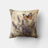 Vintage Lavender Butterfly Illustration クッション (裏面)