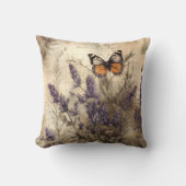 Vintage Lavender Butterfly Illustration クッション (正面)