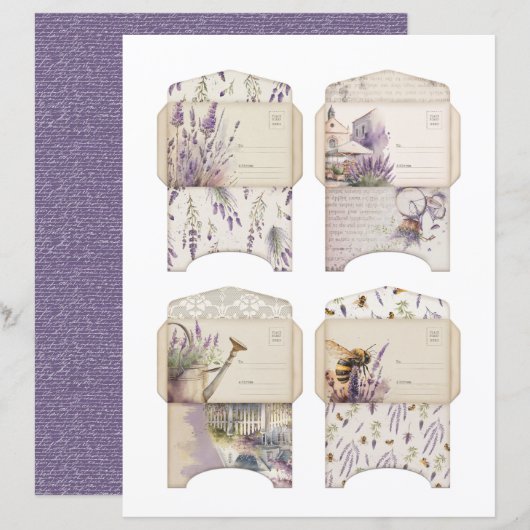 Vintage Lavender Journal Paper Sheet (正面/裏面)