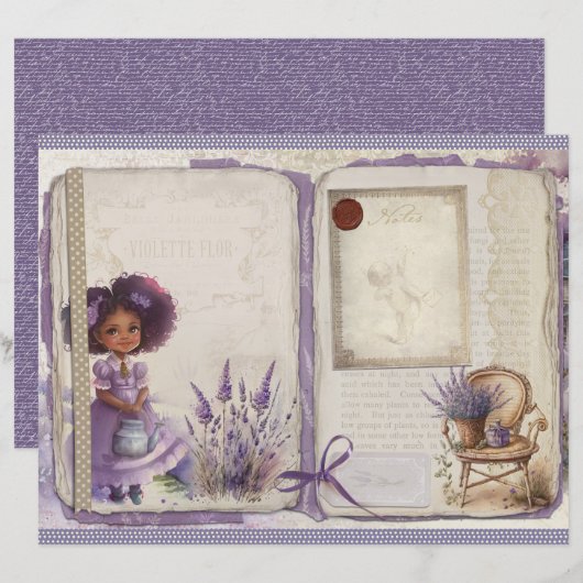 Vintage Lavender Journal Paper Sheet (正面/裏面)