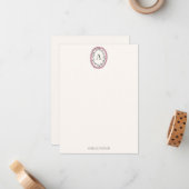 Vintage Leaf Pink Monogram Personalized Stationery ノートカード (正面/裏面インサイチュ)