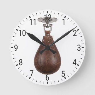 Vintage Leather Speed Bag Boxing Gym Decor ラウンド壁時計