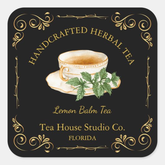 Vintage Lemon Balm Tea Square Label スクエアシール (正面)