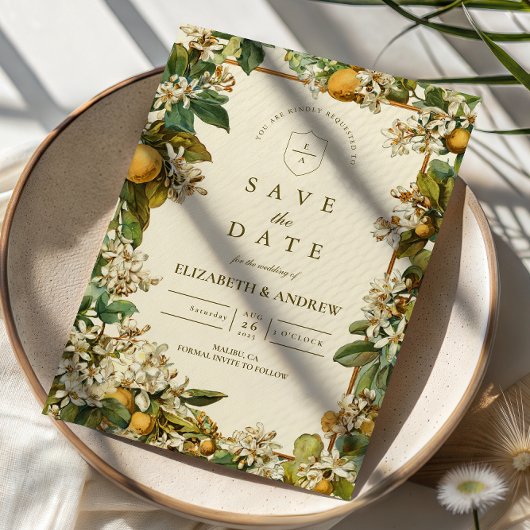 Vintage Lemon Blossom Botanical Wedding セーブザデート