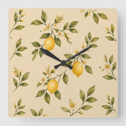 Vintage Lemon Blossom Wall Clock スクエア壁時計 (正面)