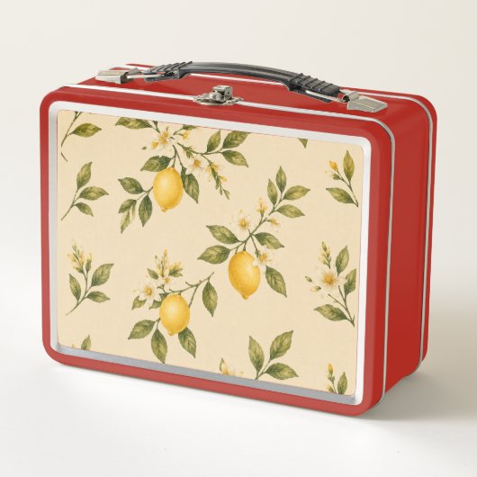 Vintage Lemon Botanical Cream Lunch Box メタルランチボックス (正面)