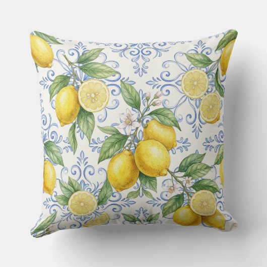 Vintage Lemon Botanical Pattern – Mediterranean  クッション (裏面)