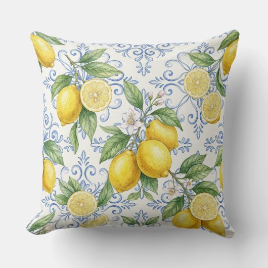 Vintage Lemon Botanical Pattern – Mediterranean  クッション (正面)