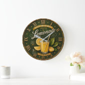 Vintage Lemonade Rustic Fresh Lemon Farmhouse ラージ壁時計 (ホーム)