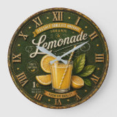 Vintage Lemonade Rustic Fresh Lemon Farmhouse ラージ壁時計 (正面)