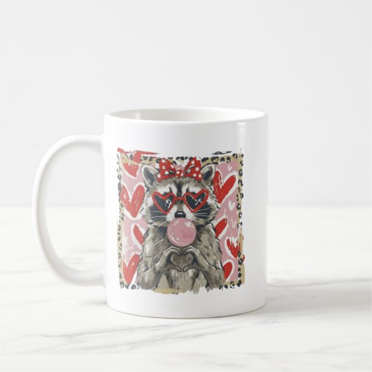 Vintage Leopard Funny Valentine Raccoon Lover Hear コーヒーマグカップ (左)