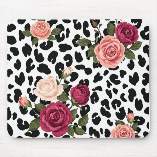 Vintage Leopard Print with Roses Mouse Pad マウスパッド (正面)