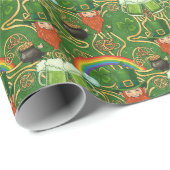 Vintage Leprechaun & Rainbow Green Celtic Pattern ラッピングペーパー (ロールコーナー)