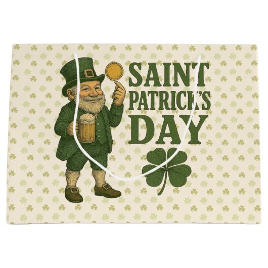 Vintage, leprechaun Saint Patrick's Day  ラージペーパーバッグ (正面)