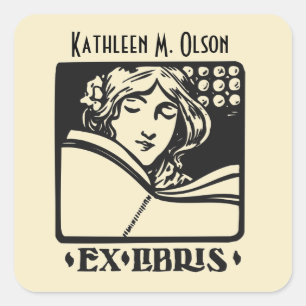 Vintage letterpress deco bookplate ex-libris スクエアシール