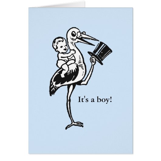 Vintage letterpress stork boy birth announcement (正面)