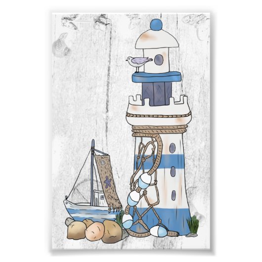 Vintage Leuchtturm mit schiff  フォトプリント (正面)