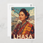 Vintage Lhasa Tibet Woman Potala ポストカード (正面/裏面)