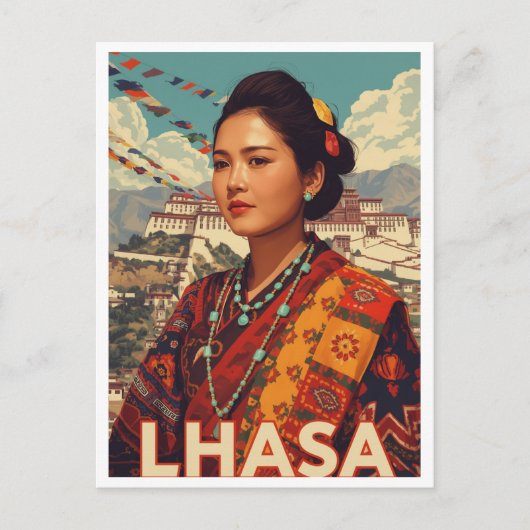 Vintage Lhasa Tibet Woman Potala ポストカード (正面)