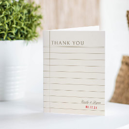 Vintage Library Book Checkout Neutral Wedding  サンキューカード