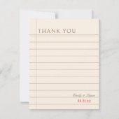 Vintage Library Book Checkout Neutral Wedding サンキューカード (正面)