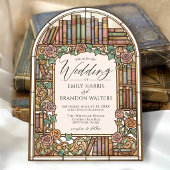 Vintage Library Books Stained Glass Arch Wedding 招待状