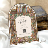 Vintage Library Books Stained Glass Arch Wedding 招待状