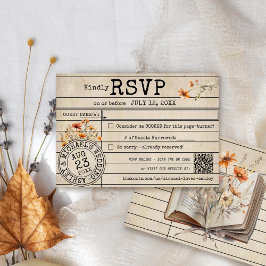 Vintage Library Card Books Fall Wedding RSVP Card