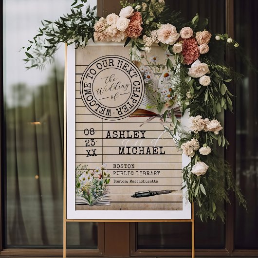 Vintage Library Card Books Wedding 24x36 Welcome ポスター