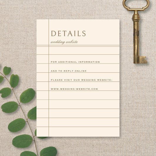 Vintage Library Checkout Neutral Wedding Details エンクロージャーカード