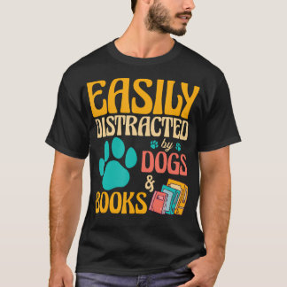 Vintage Library Easily Distracted By Books And Dog Tシャツ