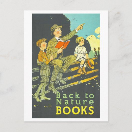 Vintage Library Reading "Back to Nature" Poster ポストカード (正面)
