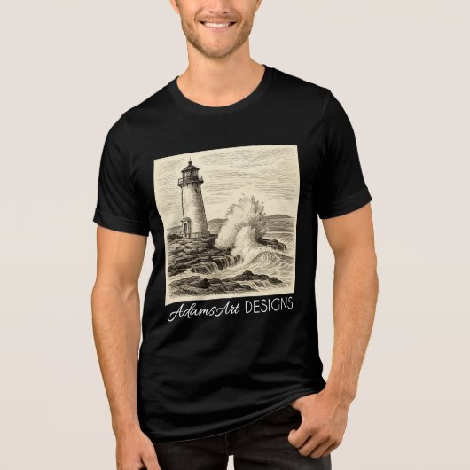 Vintage Lighthouse Ink Drawing トライブレンドTシャツ (正面)