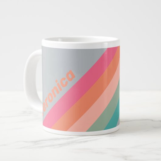  Vintage Lilac Charm Stripes with Name ジャンボコーヒーマグカップ (正面左)