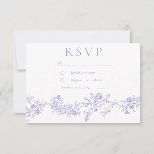 Vintage Lilac Floral Wedding 出欠カード (正面)