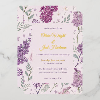 Vintage Lilac Garden Romance Wedding 箔招待状