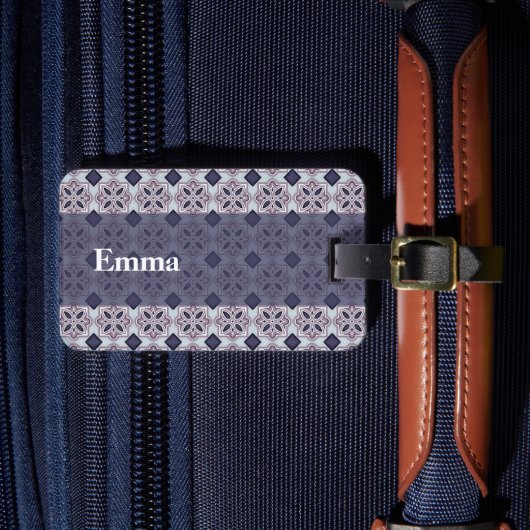 Vintage Lilac Ornate Tile Pattern ラゲッジタグ (正面インサイチュ4)