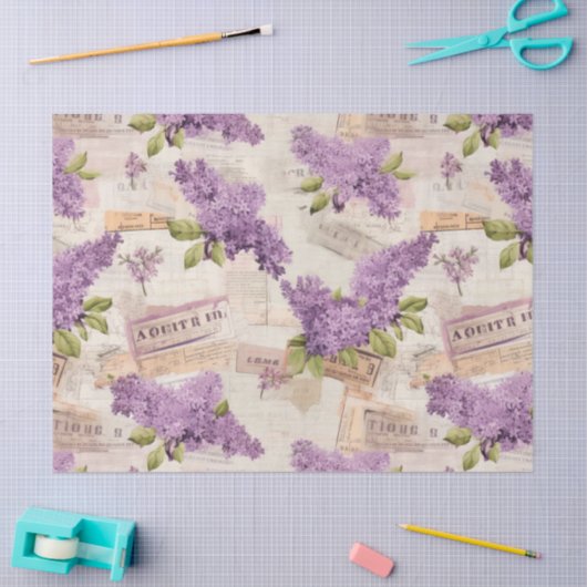 Vintage Lilac Pattern  薄葉紙 (クラフト)